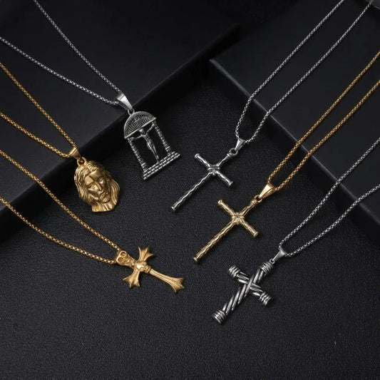 6Pcs Cross Pendant Necklace Set with Stainless Steel Chain