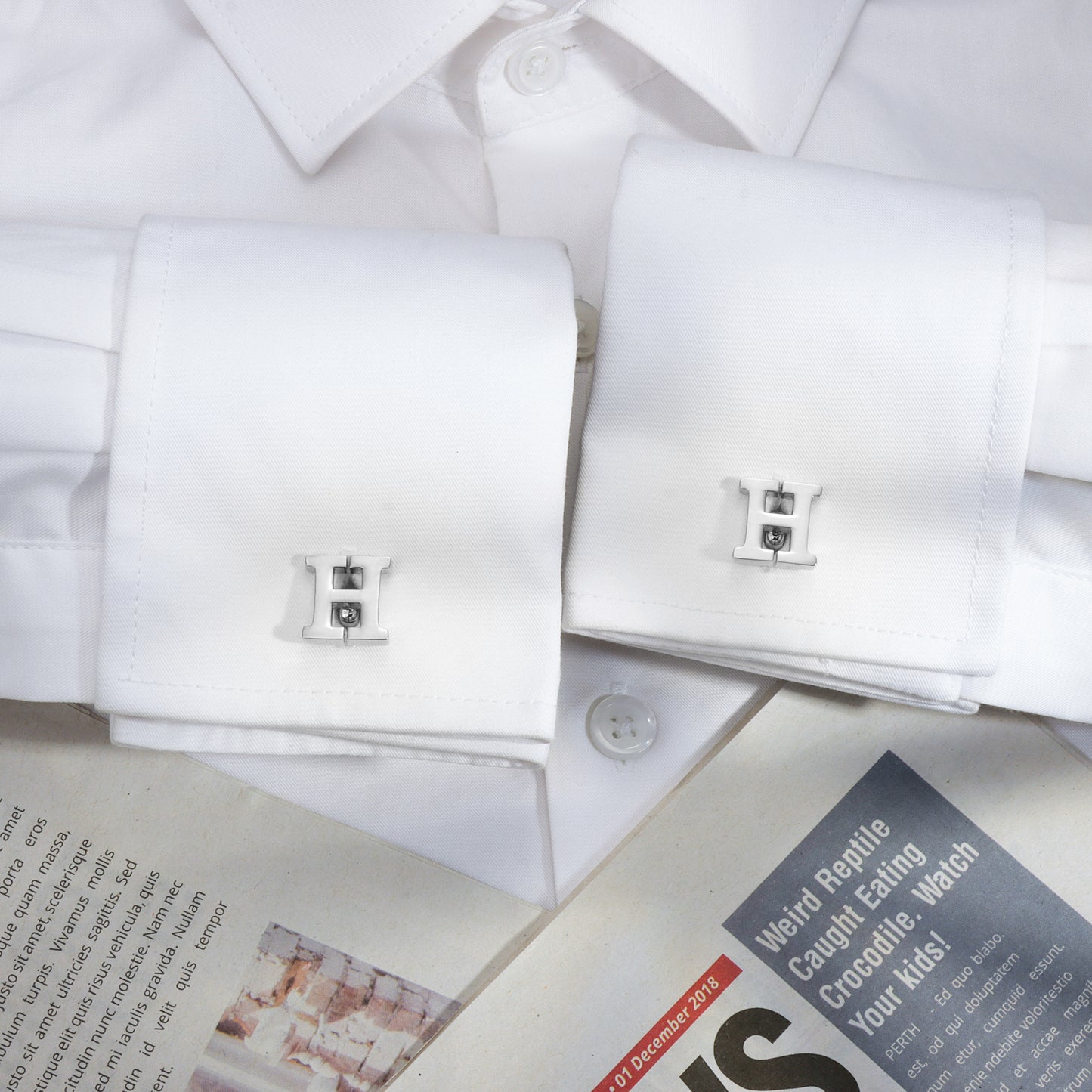 HAWSON Siver Tone Initial Cufflinks for Men