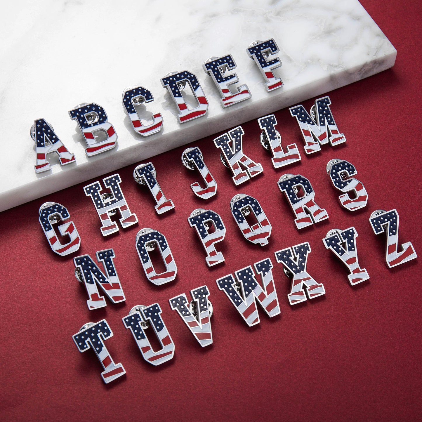 USA Flag Letter Lapel Pin |  A-Z Initial Brooch