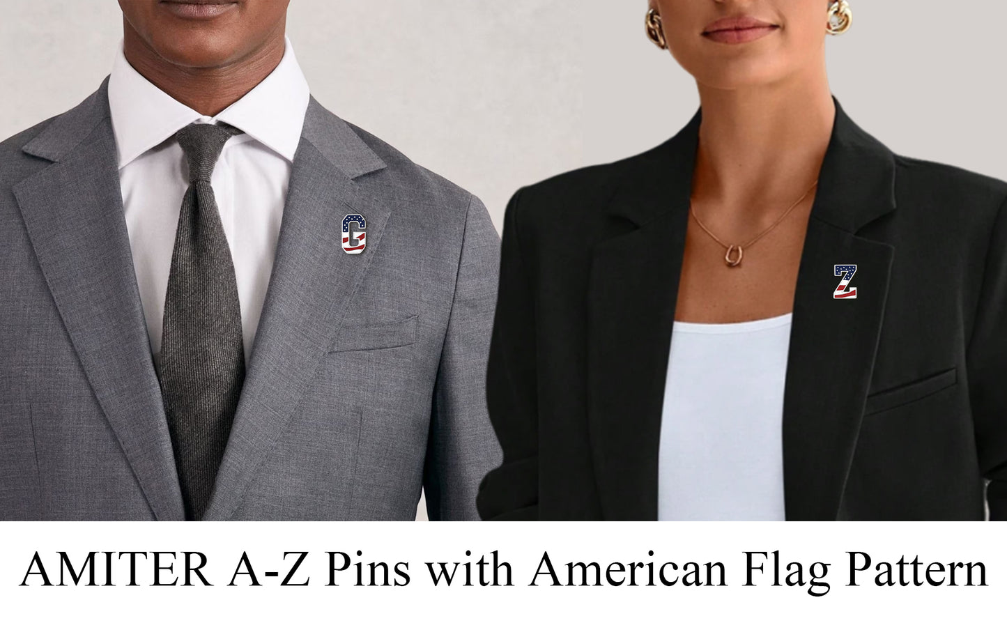 USA Flag Letter Lapel Pin |  A-Z Initial Brooch