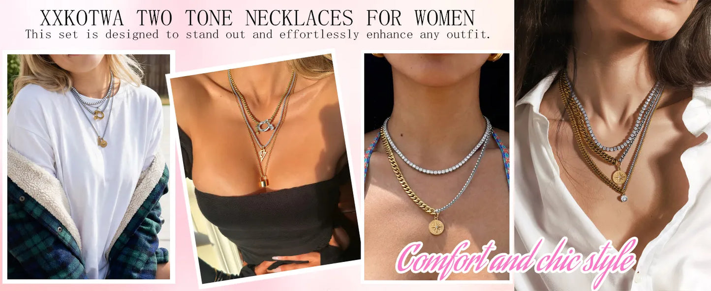 Gold & Silver Mixed Chain Necklace Set | 3-Piece Multi-Way