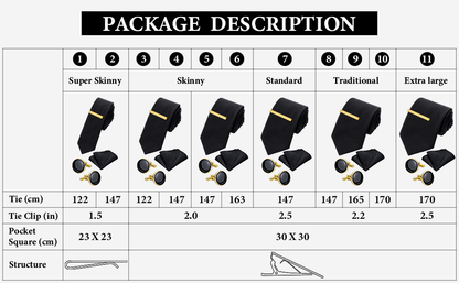 Classic Black Ties for men Tie Clips and Cufflinks Set