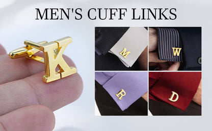 HAWSON Personalized Letter Crystal Cufflinks Tie Clip and Tie Buckle Set for Tie and French Cuffs or Dress Shirt