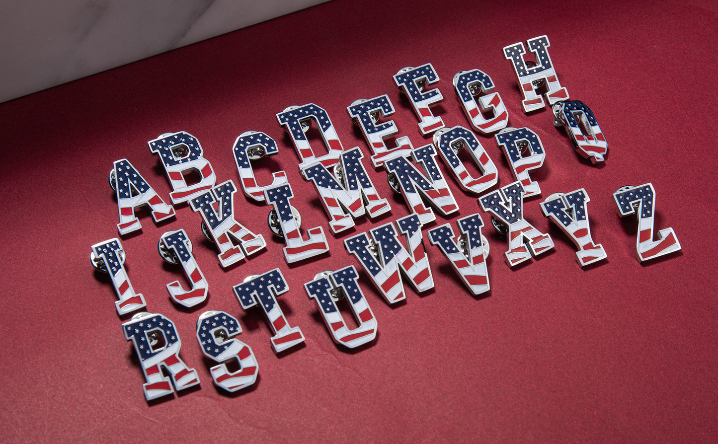USA Flag Letter Lapel Pin |  A-Z Initial Brooch