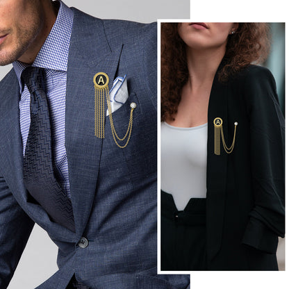 Gold Tone Initial Chain Laple Pin for Men Suits