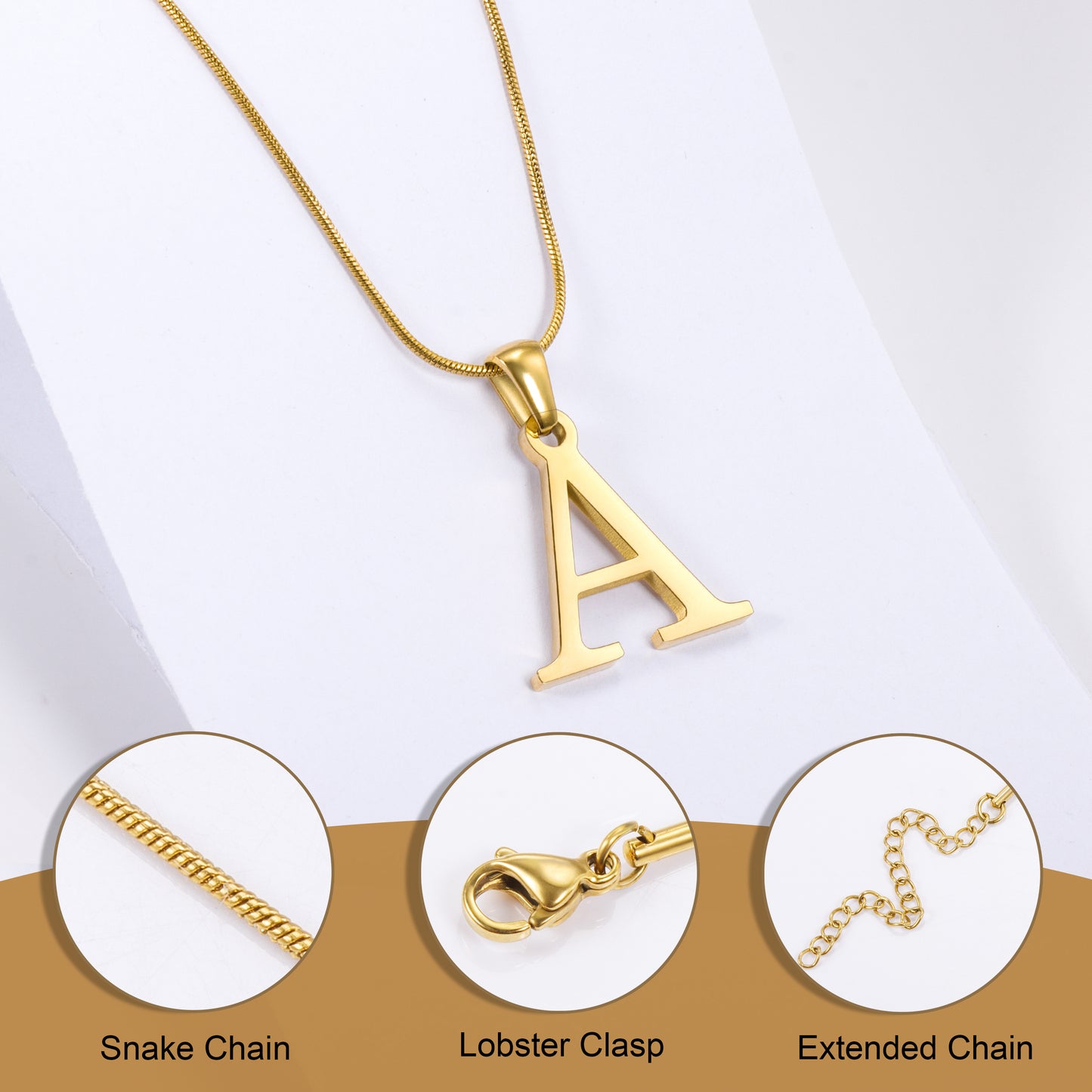 Stainless Steel A–Z Initial Necklace, Gold-Plated Personalized Letter Pendant