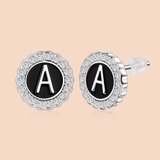 HAWSON Silver Tone Cute Initial Earrings