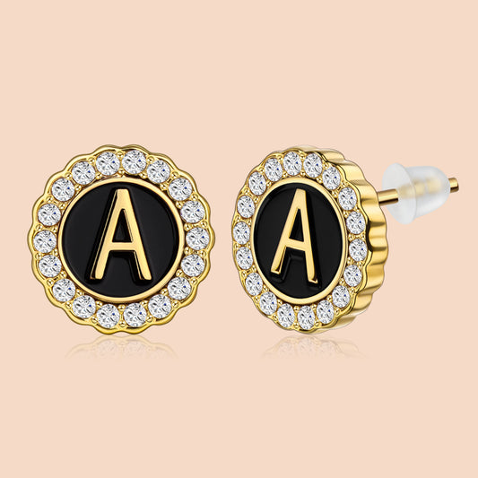 HAWSON 18k Gold Tone Cute Initial Stud Earrings