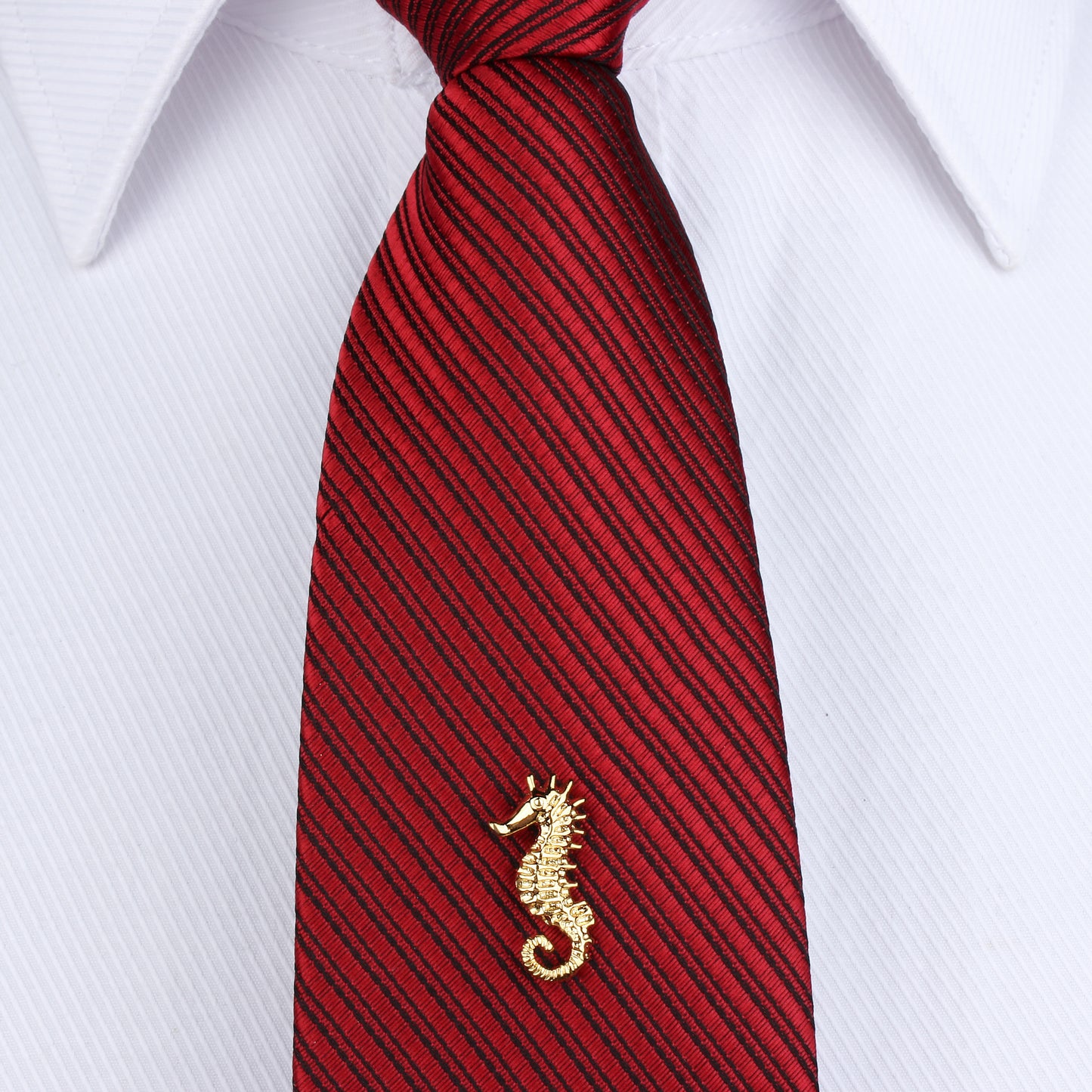 Seahorse Tie Tack Pin with Chain Gold Tone Men's Nautical Formal Business Wedding Accessory
