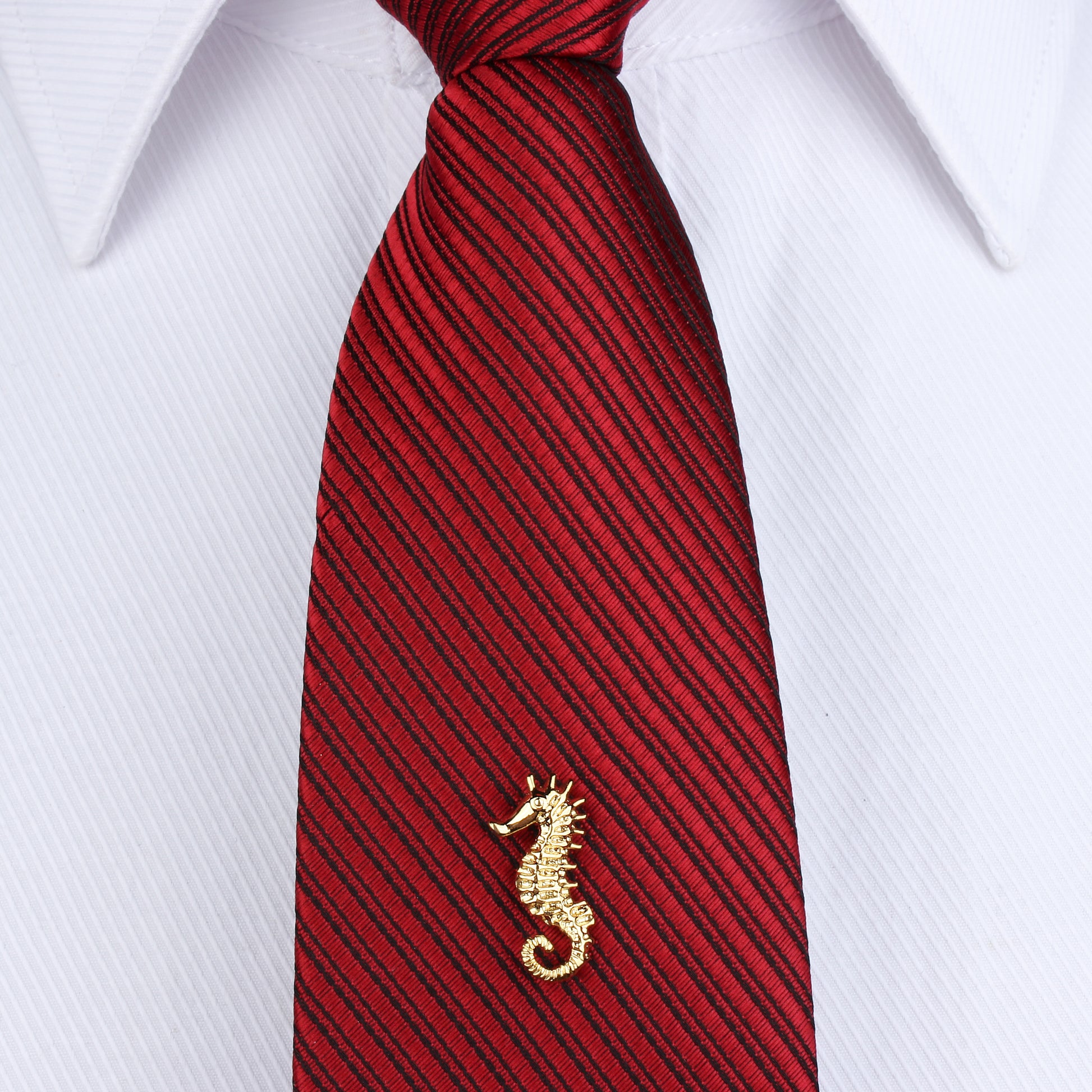 Seahorse Tie Tack Pin with Chain Gold Tone Men's Nautical Formal Business Wedding Accessory
