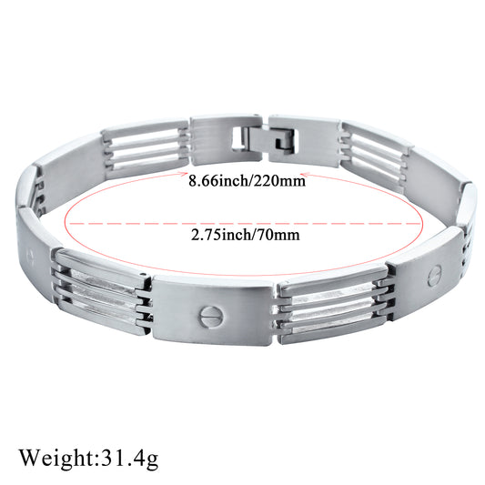 Mixed stainless steel bracelet set with open bangles & chain styles. Multiple IP plating finishes, trendy unisex daily accessories, ideal pack for retailers.