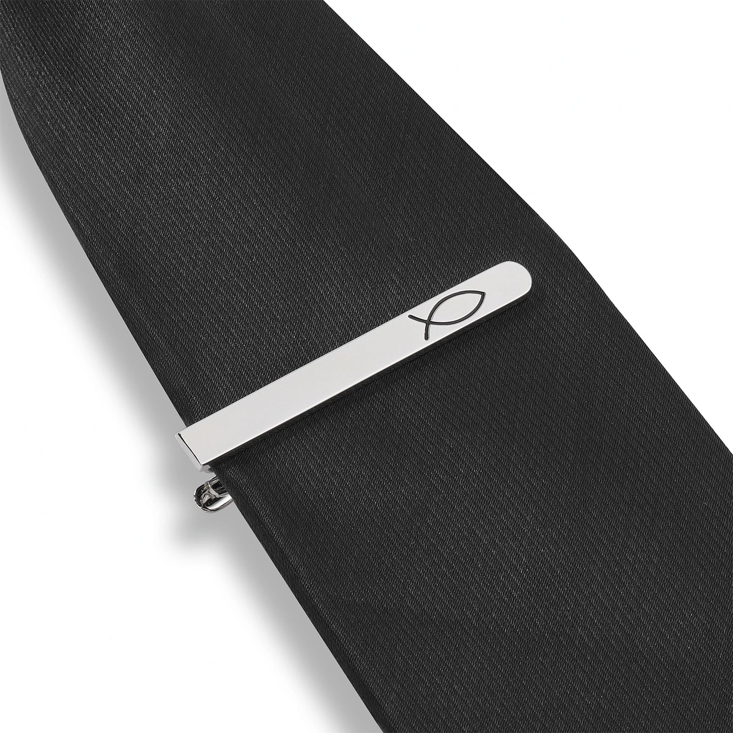 Silver Ichthys Fish Tie Clip | Stainless Steel Christian Jesus Fish Symbol Mens Formal Tie Bar