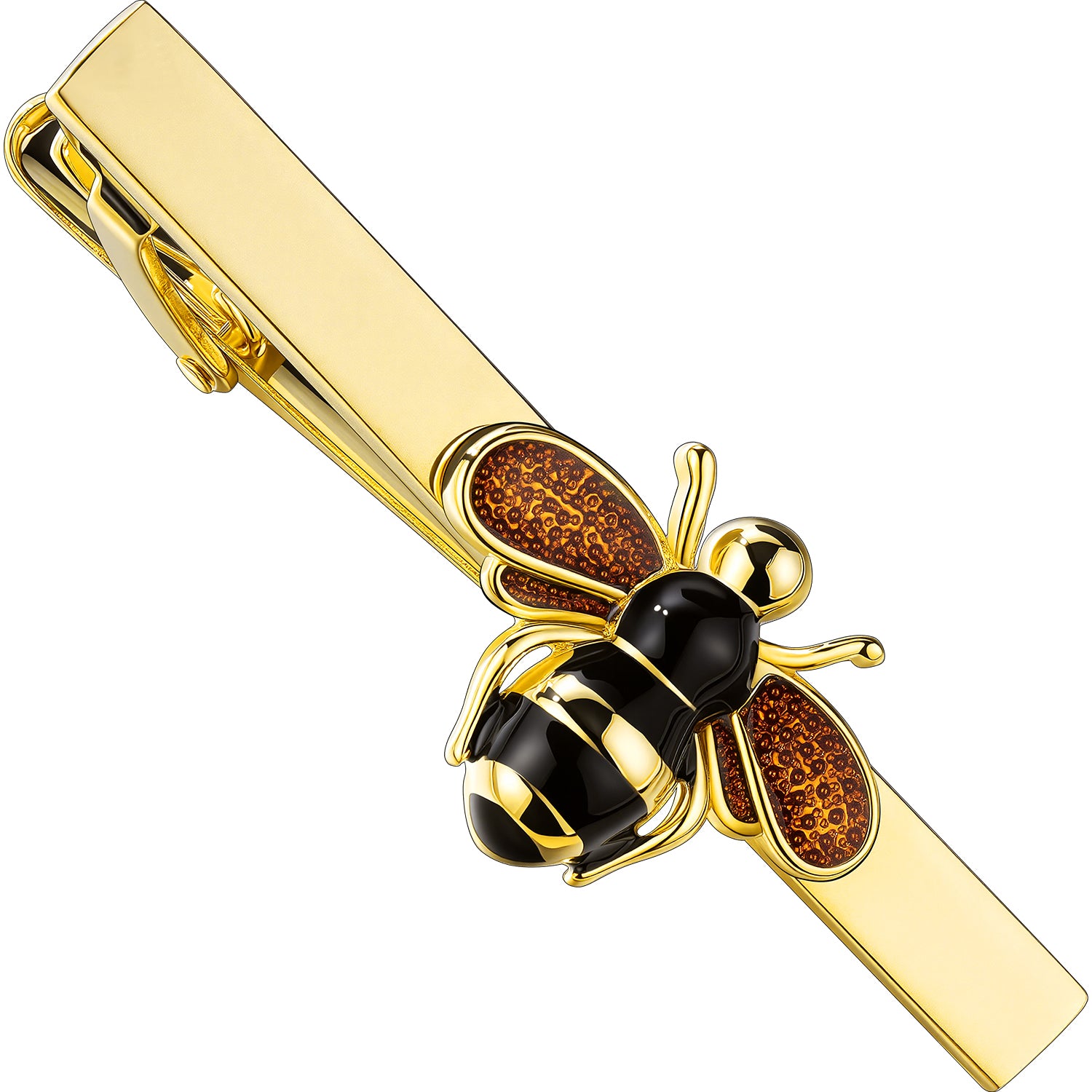 18K Gold 2 Inch Brass Enamel Bumblebee Tie Bar for Men