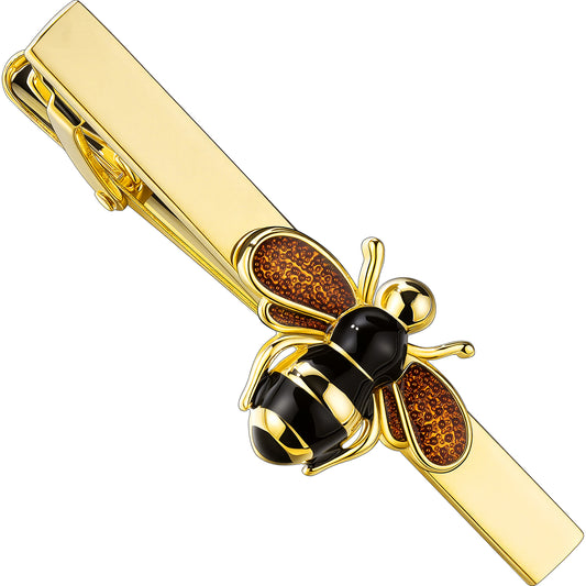 18K Gold 2 Inch Brass Enamel Bumblebee Tie Bar for Men