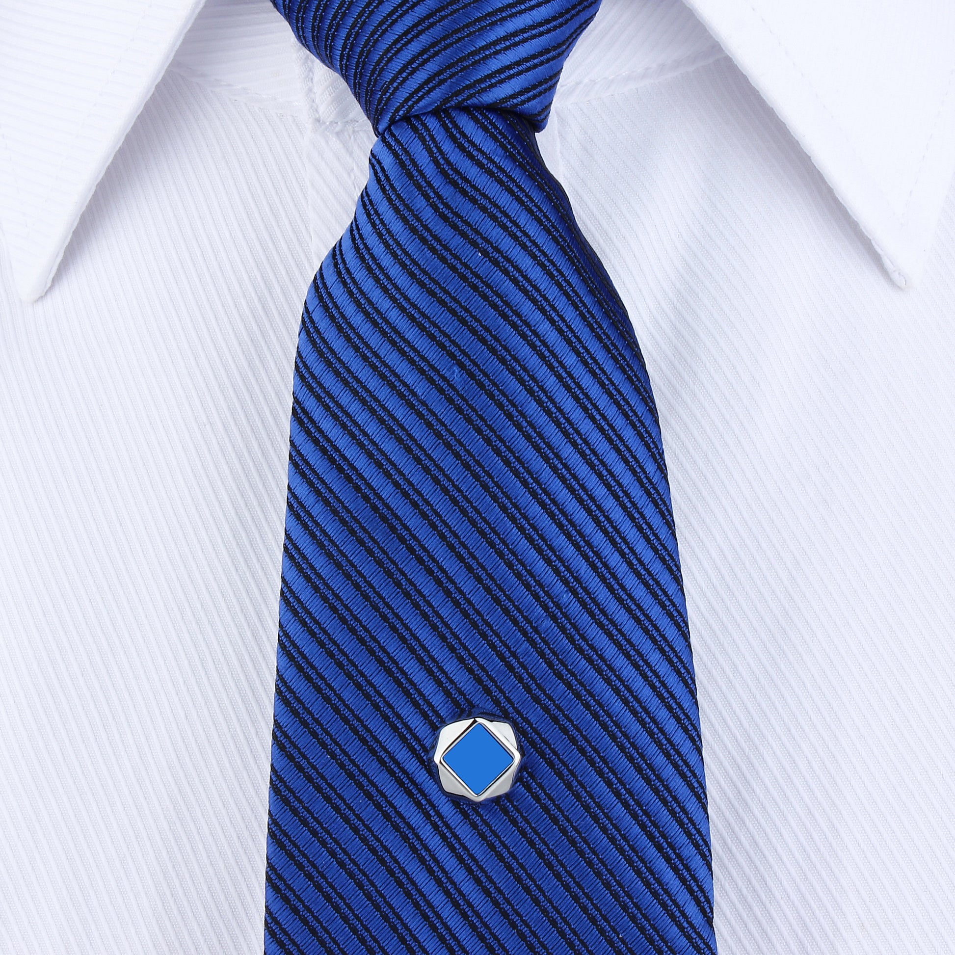 Blue Square Silver Onyx Tie Pin Tie Tack for Blue Tie