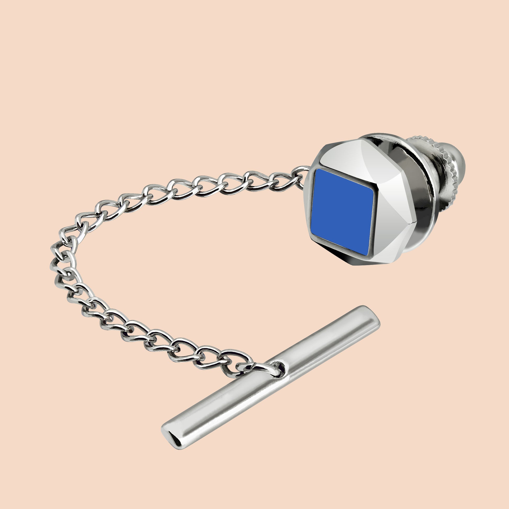 Blue Square Silver Onyx Tie Pin Tie Tack for Men