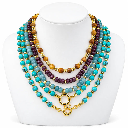 Blue and Purple Layered Beaded Necklace Set | Azure & Amethyst