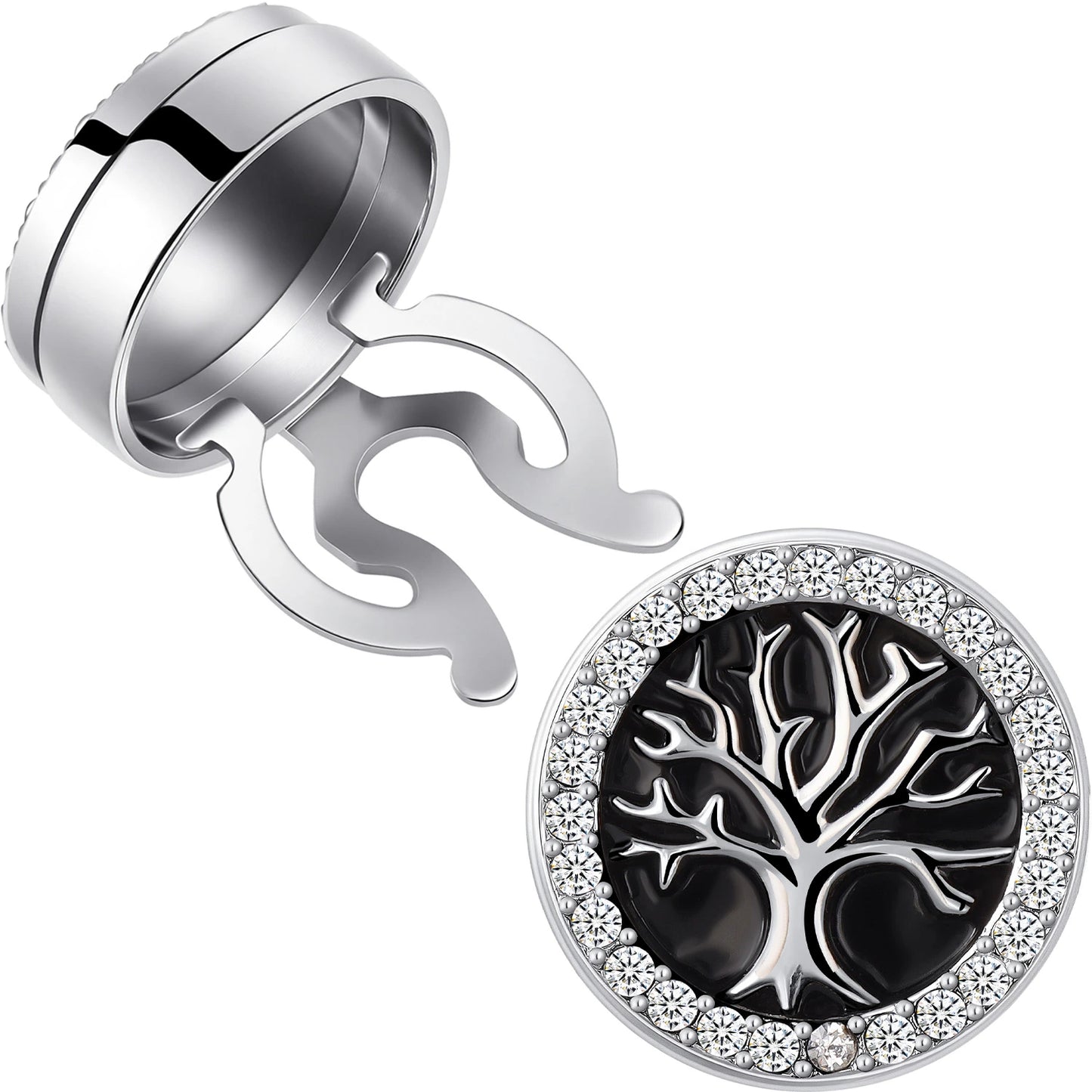 Tree of Life Crystal Button Covers | Silver Tone Enamel Mens Dress Shirt Cufflinks