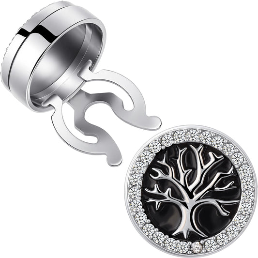 Tree of Life Crystal Button Covers | Silver Tone Enamel Mens Dress Shirt Cufflinks
