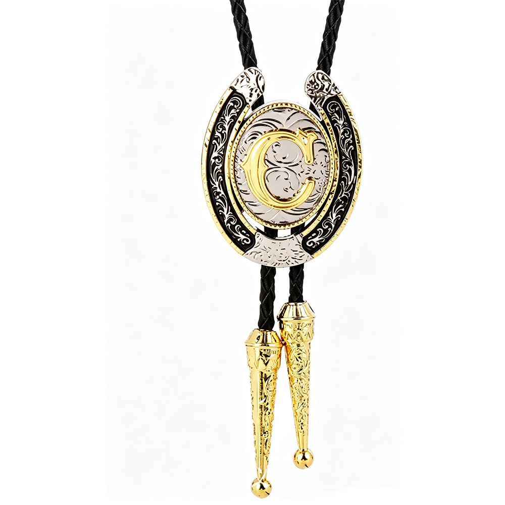 HAWSON Western Initial Bolo Tie | 26 Letters Gold Silver Cowboy Necklace
