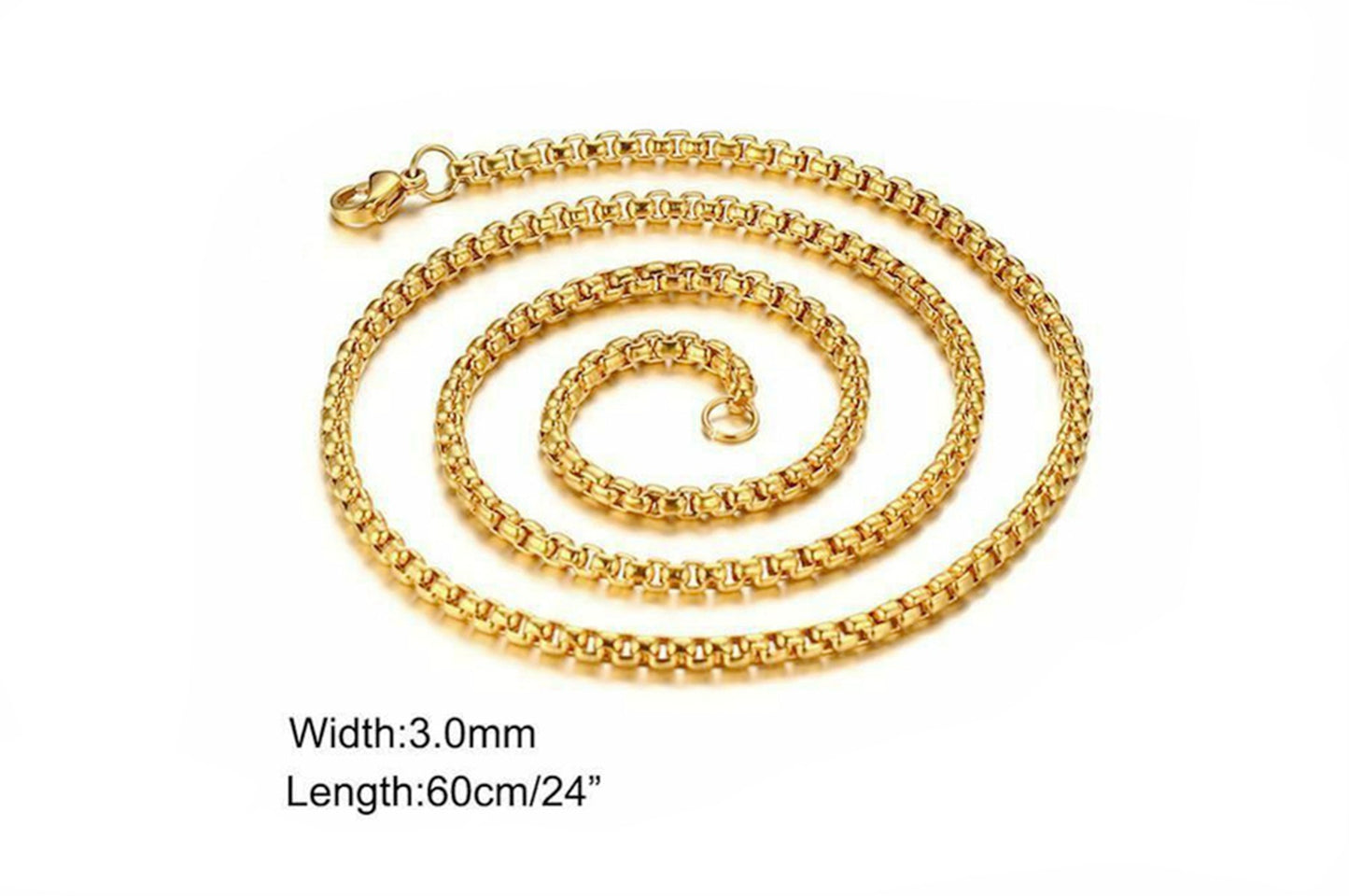 Chain: 3mm Width Box Chain, Length 60cm / 24 Inch