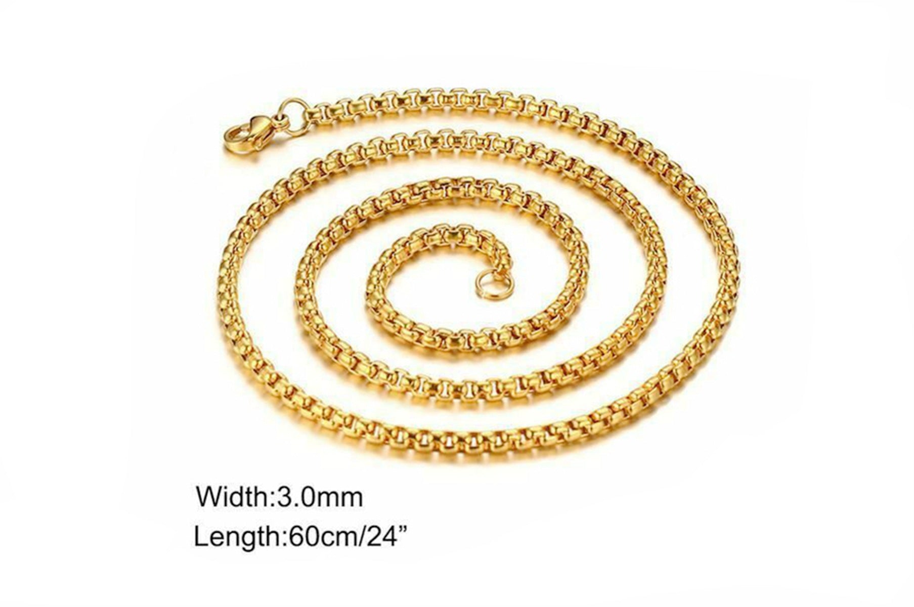 Chain: 3mm Width Box Chain, Length 60cm / 24 Inch