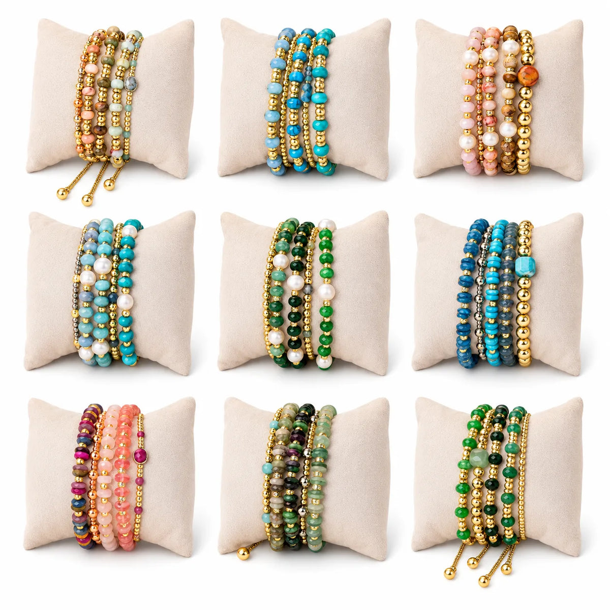 Coastal Boho Natural Stone Bracelet Set | 5-Piece Stack