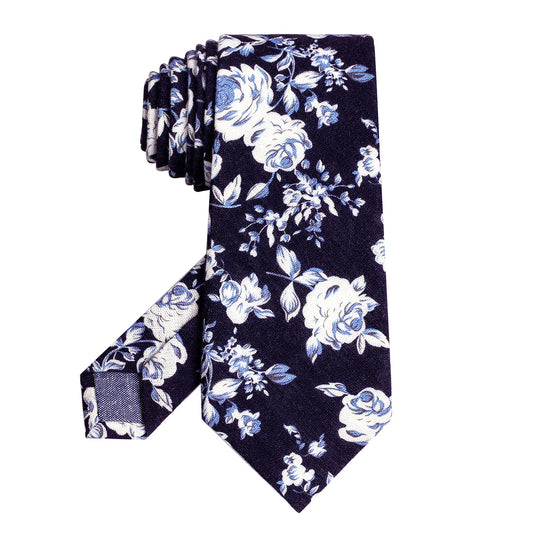 HAWSON Blue Vintage Floral Cotton Skinny Tie featuring rose pattern on organic fabric