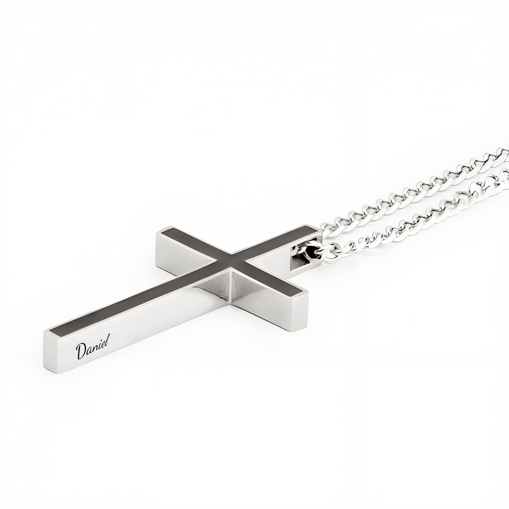 Engraved Cross Necklace Pendant for Men with Name 