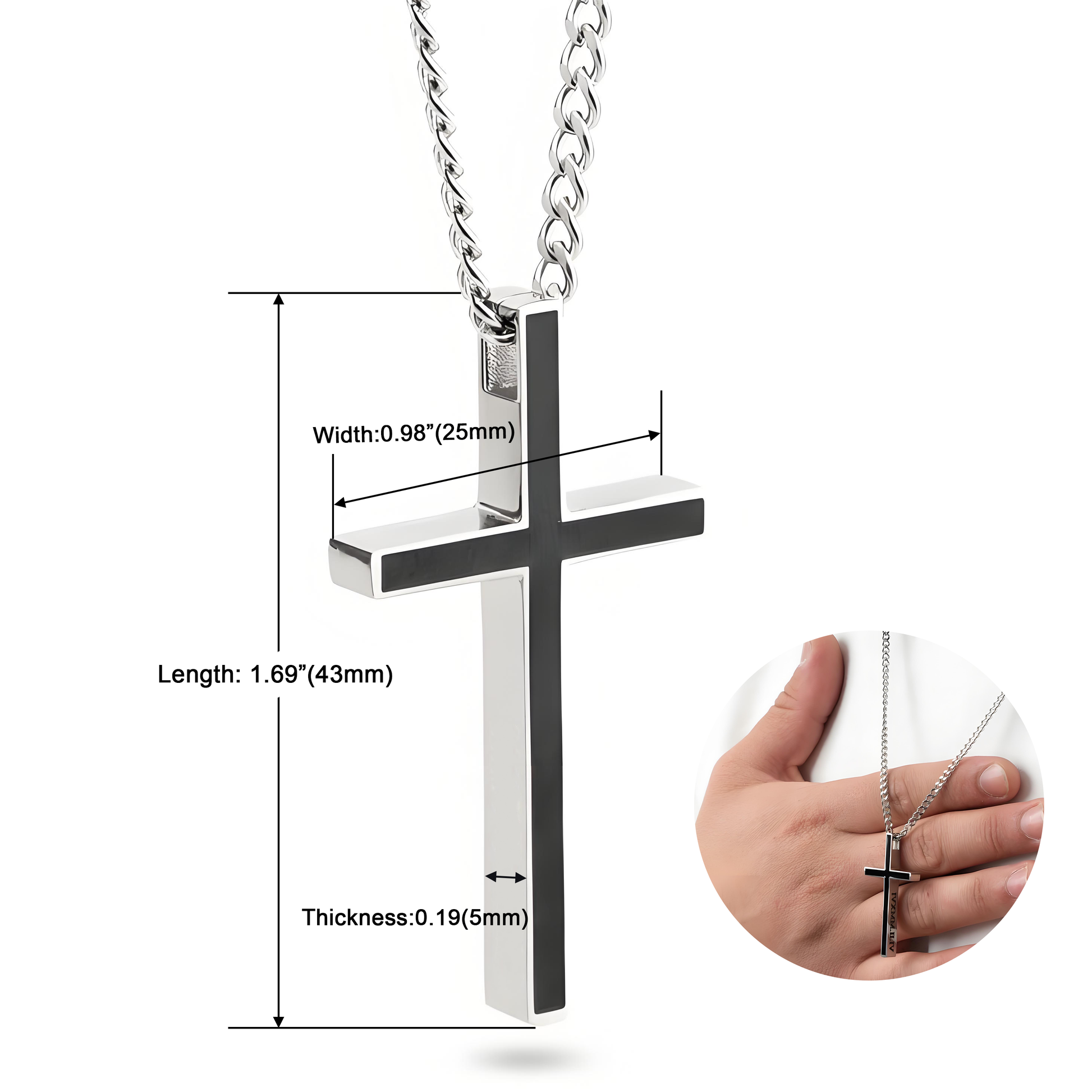 Custom Cross Necklace bar Pendent Size