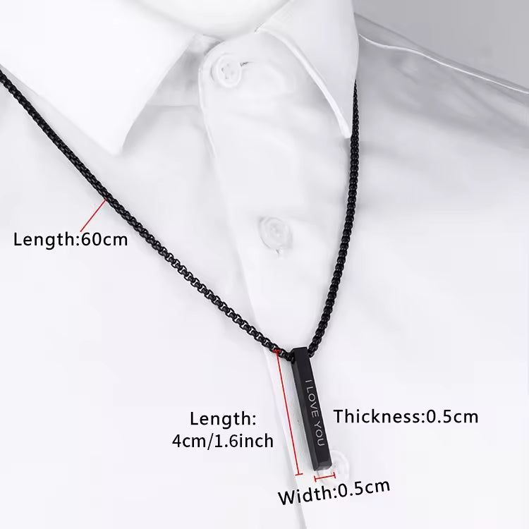 Custom Engraved Vertical Bar Pendant Necklace Size