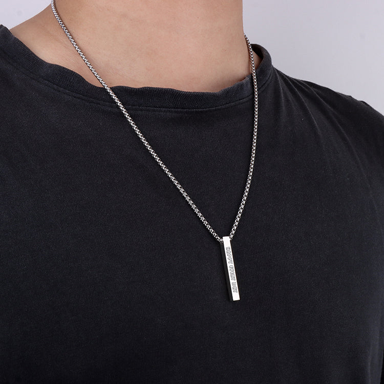 Custom Engraved Vertical Bar Pendant for Black Shirt