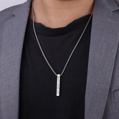 Custom Engraved Vertical Bar Pendant for Casual Suit
