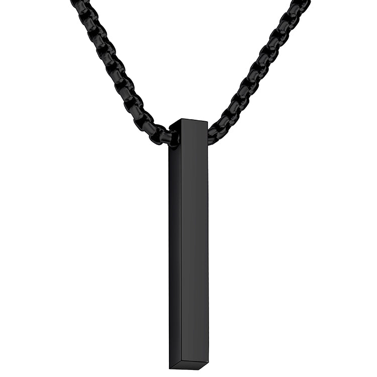 Custom Name Engraved Black Vertical Silver Bar Pendant 