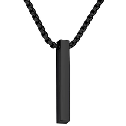 Custom Name Engraved Black Vertical Silver Bar Pendant 