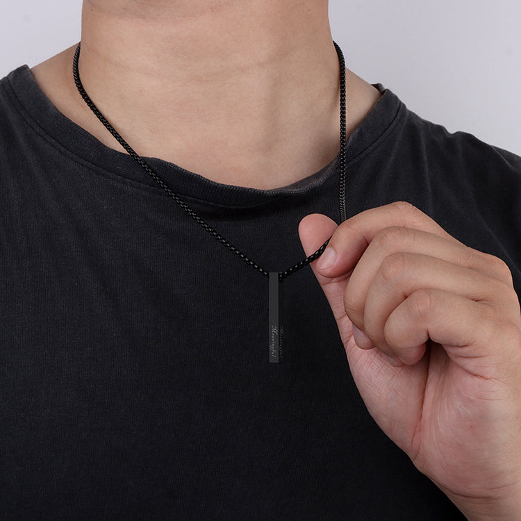 Custom Name Engraved Black Vertical Silver Bar Pendant 