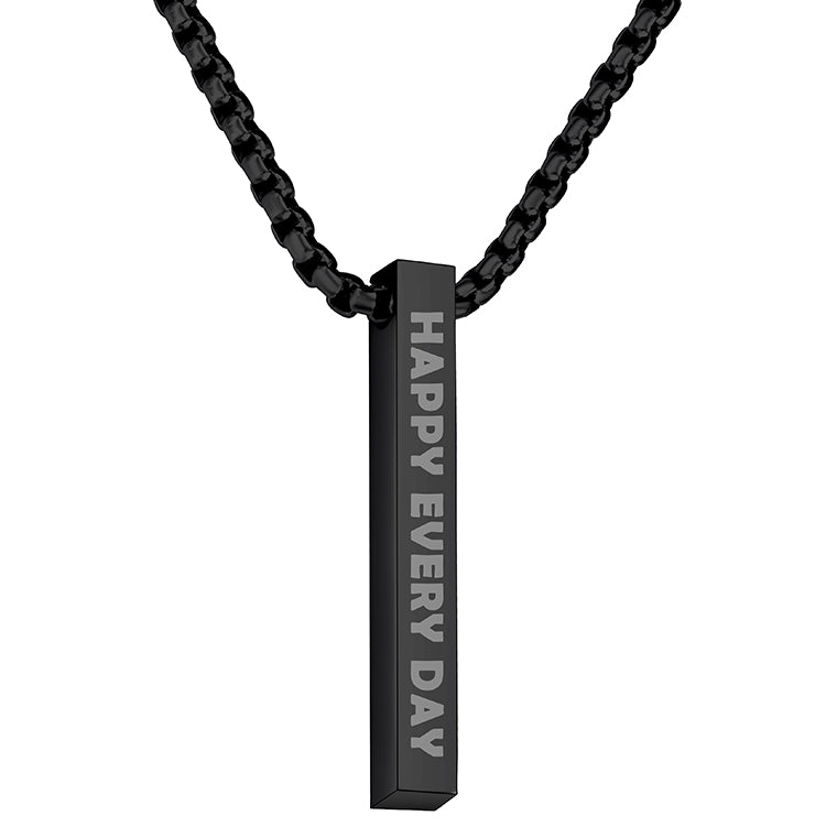 Custom Name Engraved Black Vertical Silver Bar Pendant Necklace