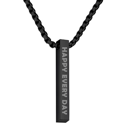 Custom Name Engraved Black Vertical Silver Bar Pendant Necklace