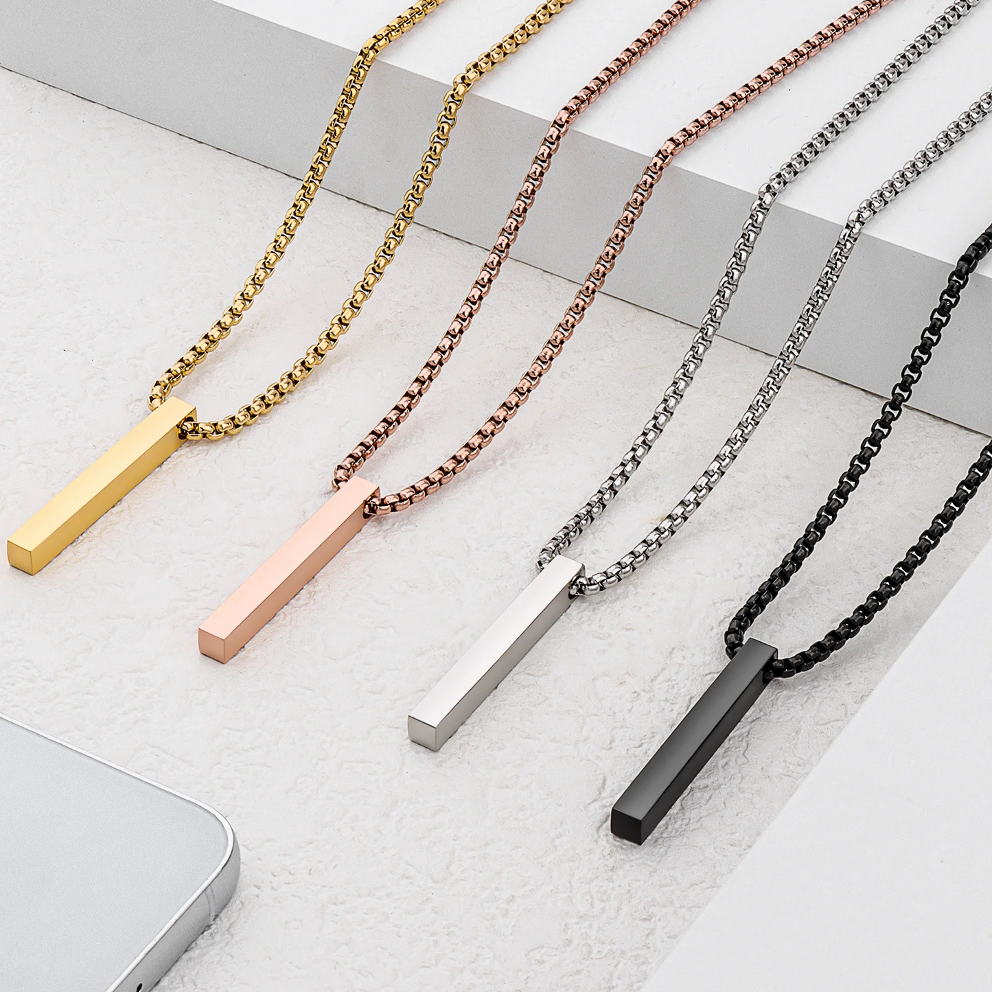 Custom Nameplate Necklace Bar Pendant Gold Rose Gold Silver and Black