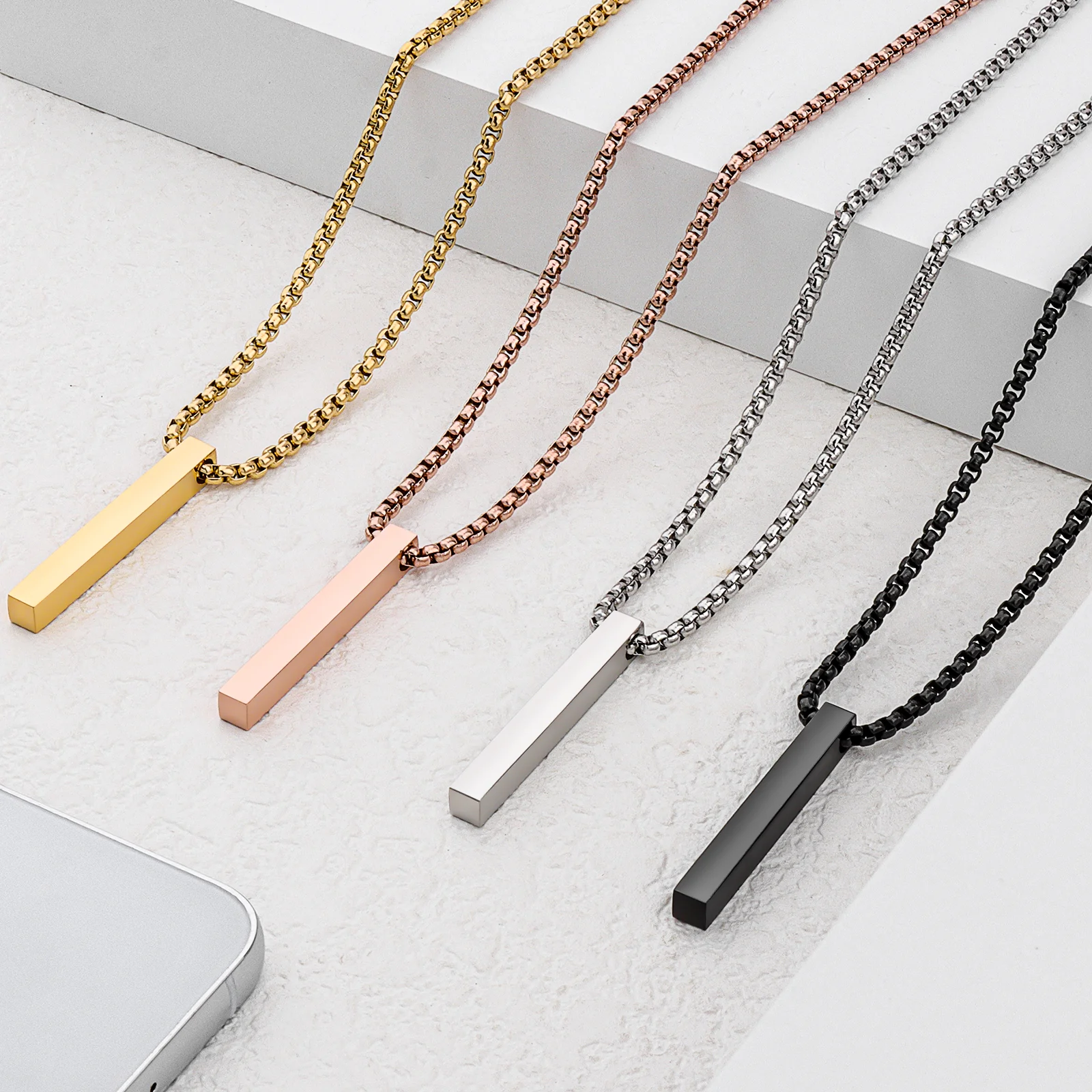 Custom Nameplate Necklace Bar Pendant Gold Rose Gold Silver and Black