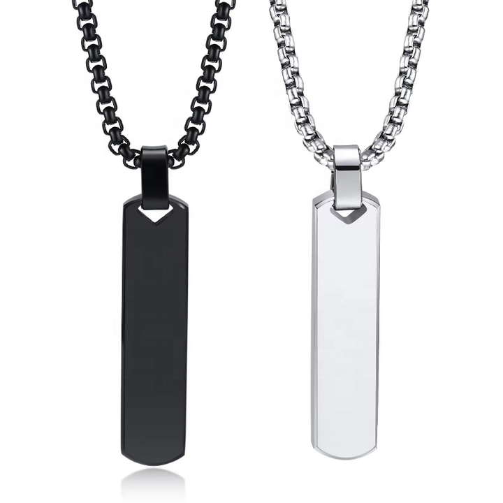  Custom Vertical Bar Necklace Black and Silver Tone