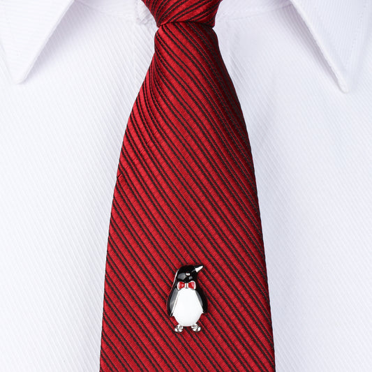 Silver Plated Penguin Tie Tack with Chain Cute Animal Design for Men Formal Business Wedding Tie Accessory