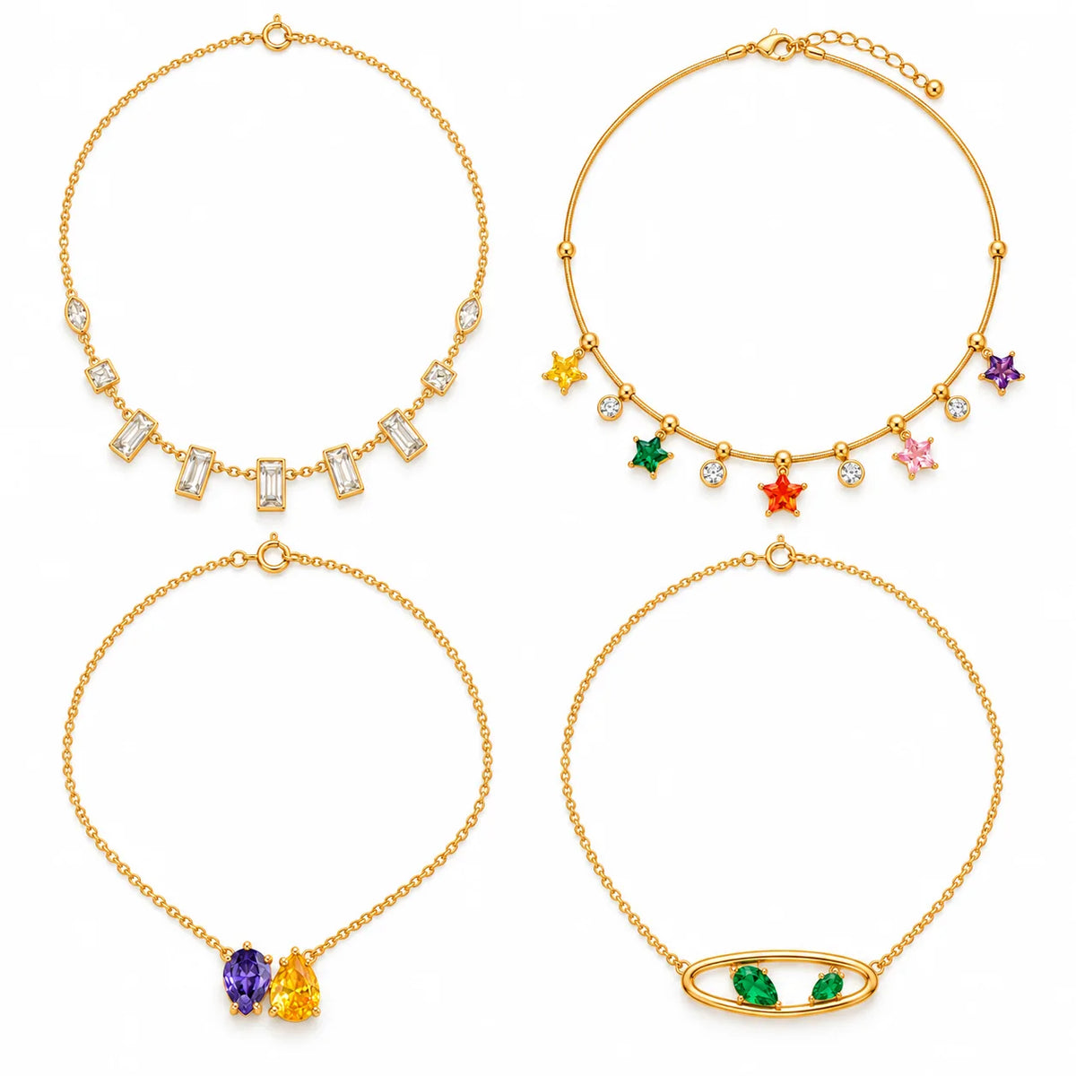 Dainty Gemstone Charm Necklace Set | 18K Gold Plated | Hawson