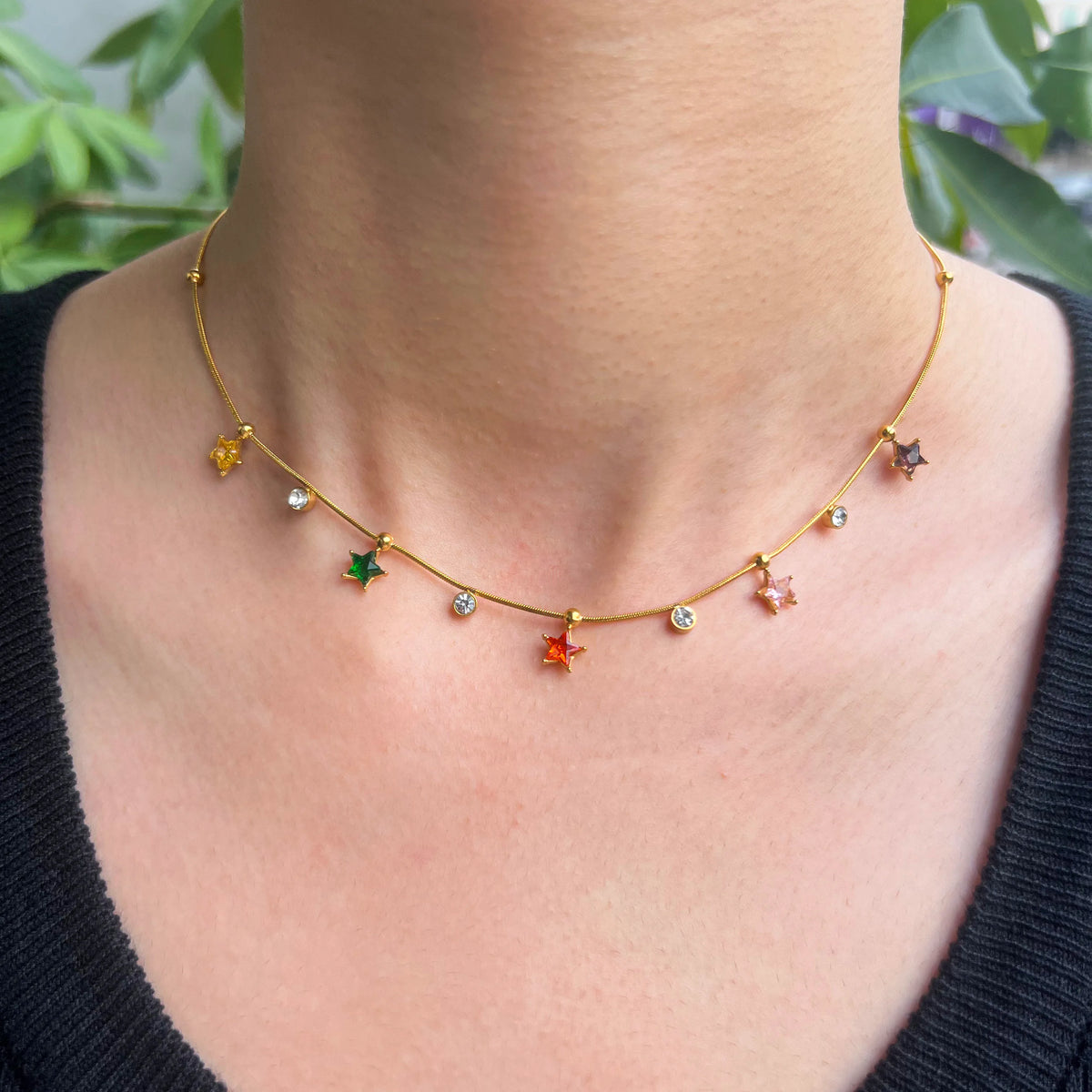 Dainty Gemstone Charm Necklace Set | 18K Gold Plated | Hawson