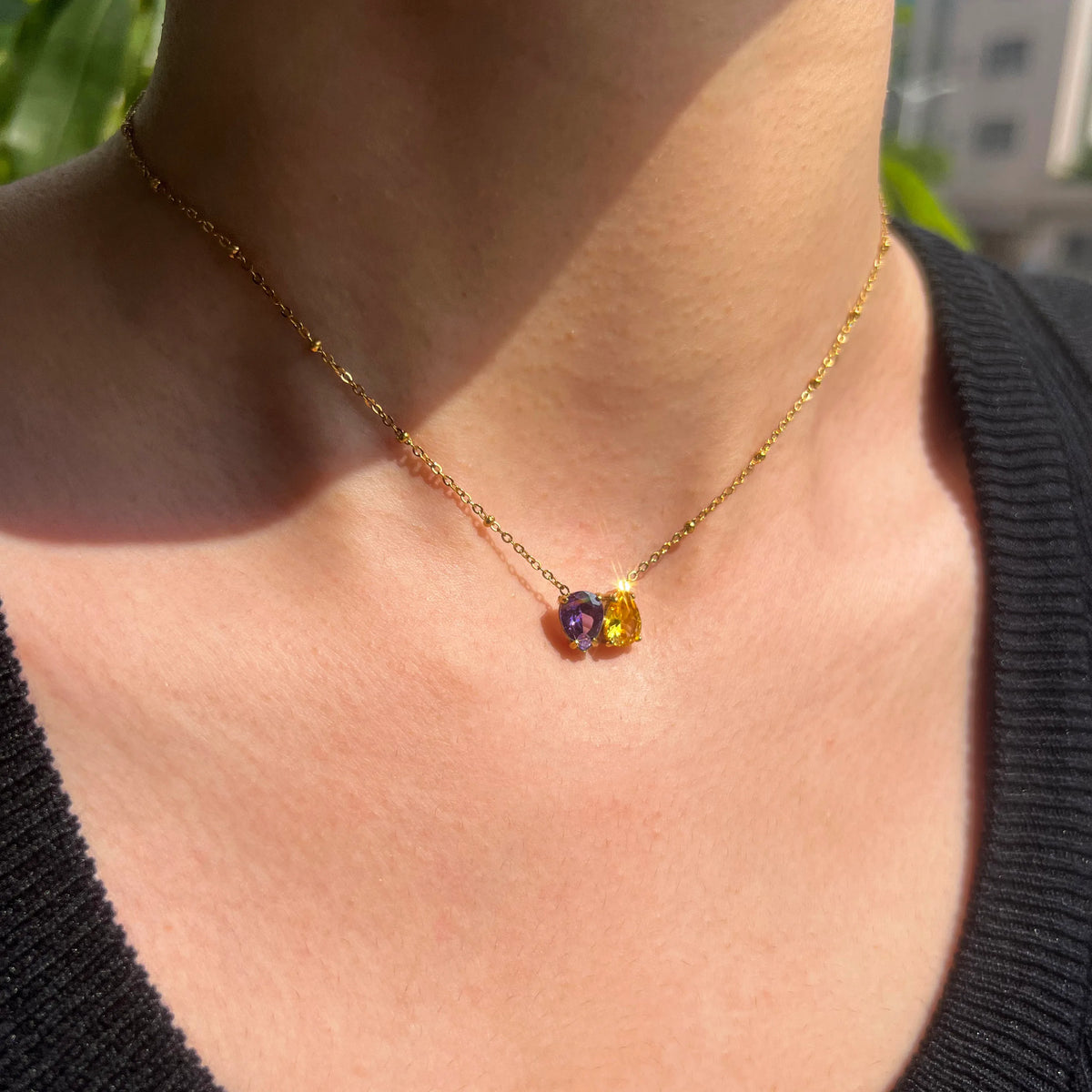 Dainty Gemstone Charm Necklace Set | 18K Gold Plated | Hawson