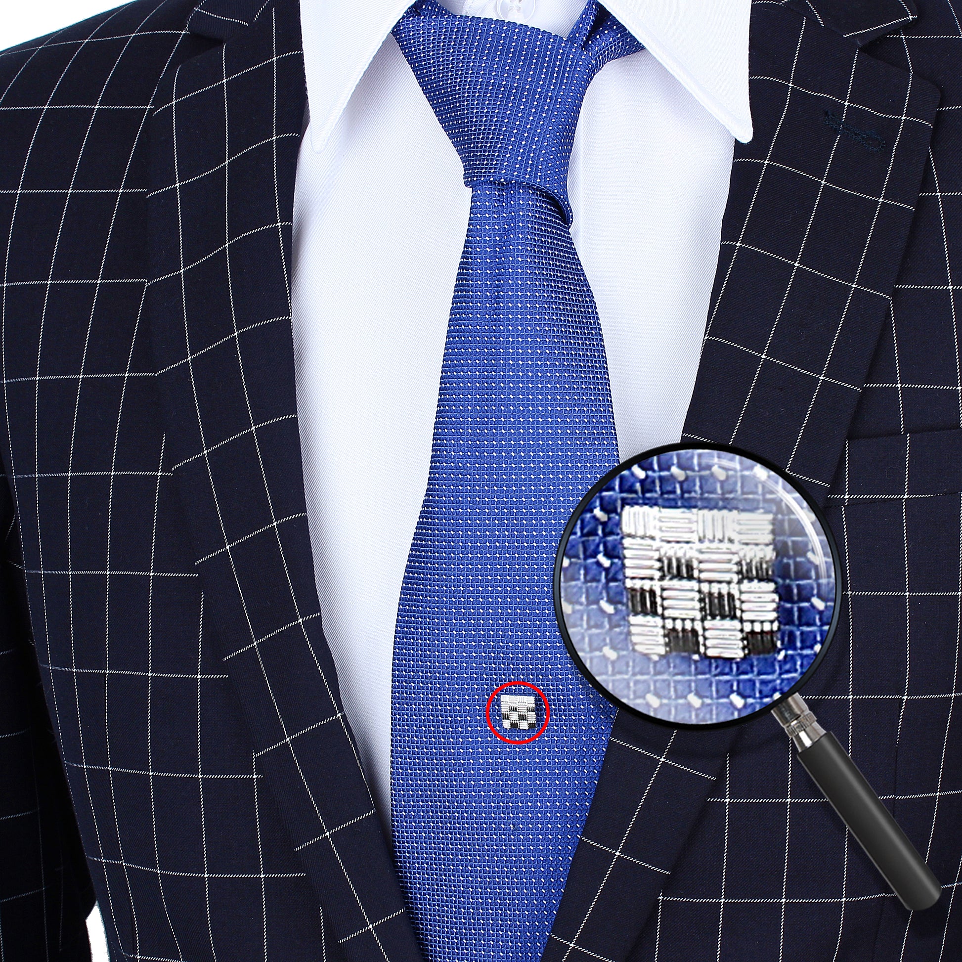 Silver Plated Square Textured Tie Tack with Chain Modern Pattern Formal Business Wedding Tie Pin for Men
