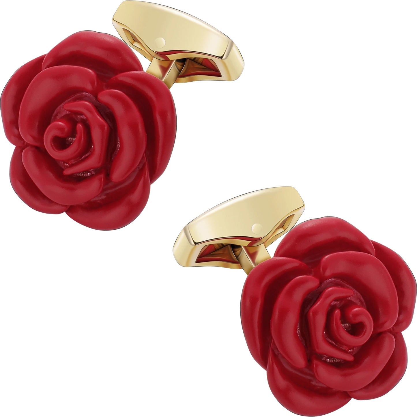 Red Rose Cufflinks 2 Tone Gold Silver | 3D Flower Dress Shirt Cuff Links for Men Wedding