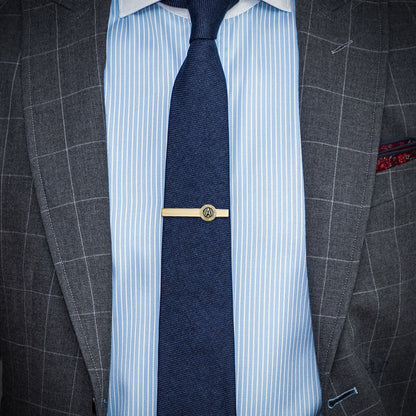Gold Crystal A Tie Bar  Initial Tie Clip for Blue Tie