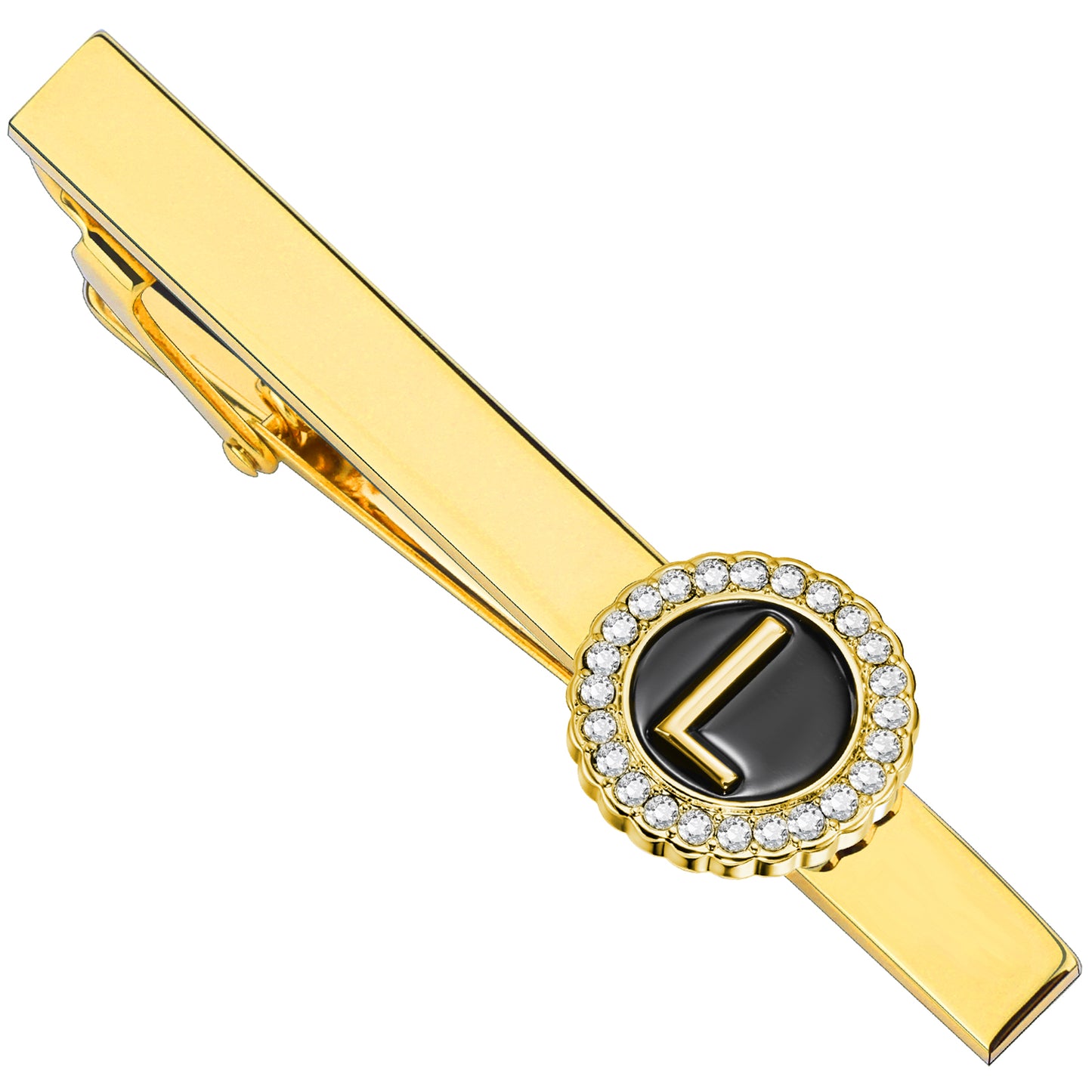 Gold Crystal Letter L Tie Bar Initial Tie Clip