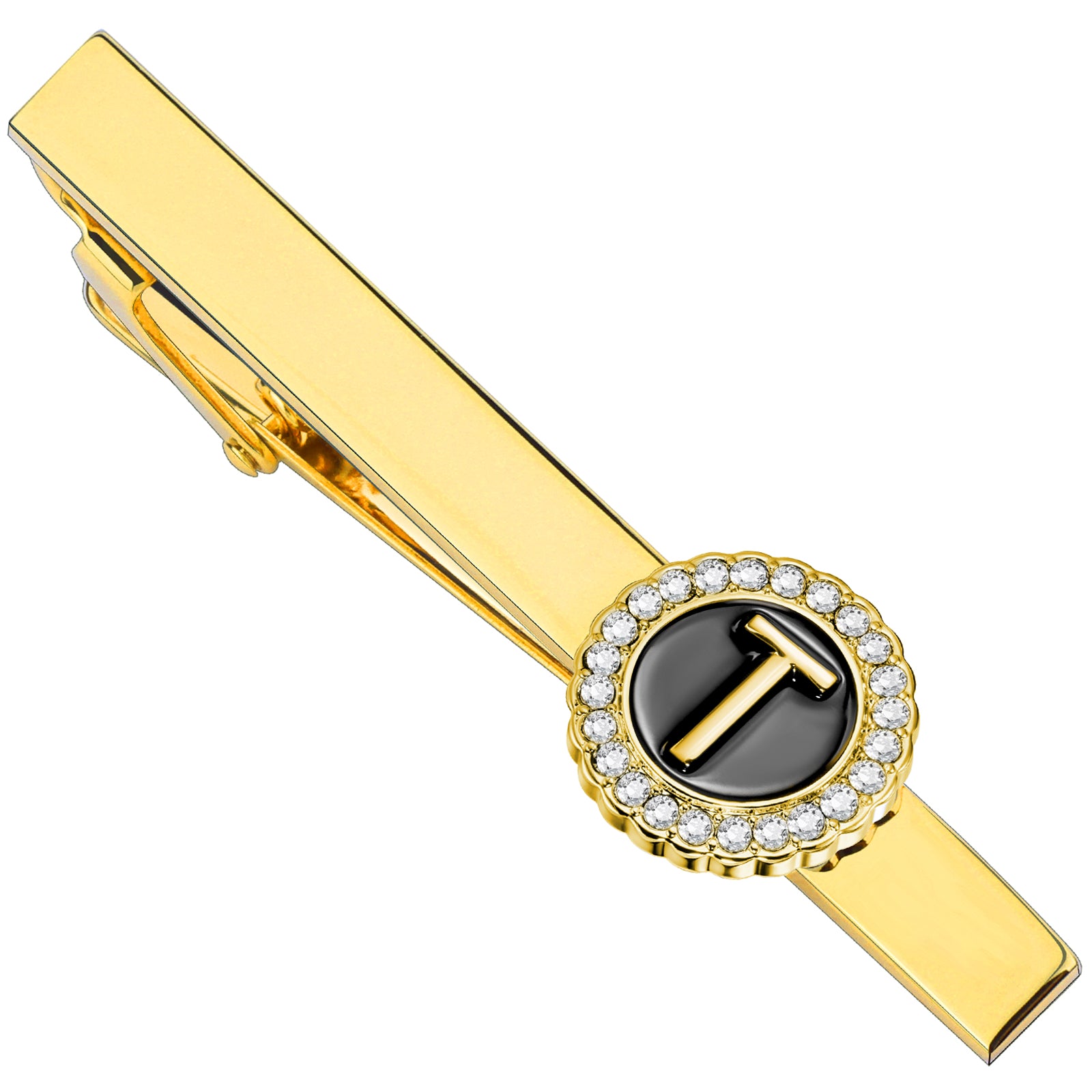 Gold Crystal Letter T Tie Bar Initial Tie Clip